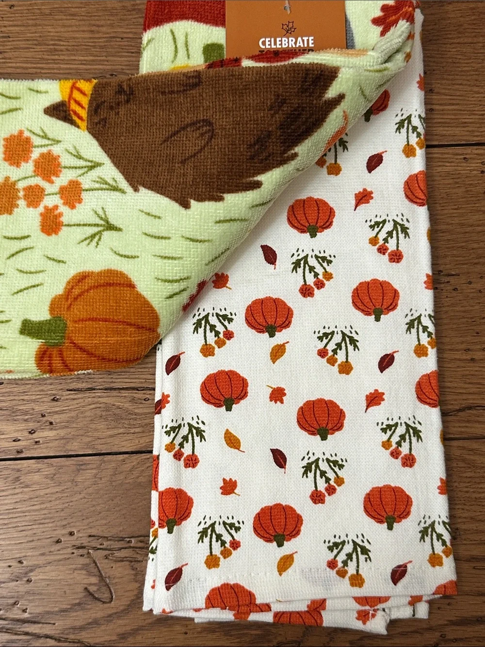 Celebrate Together Fall Kitchen Towels Set - Orange Pumpkin & Cat